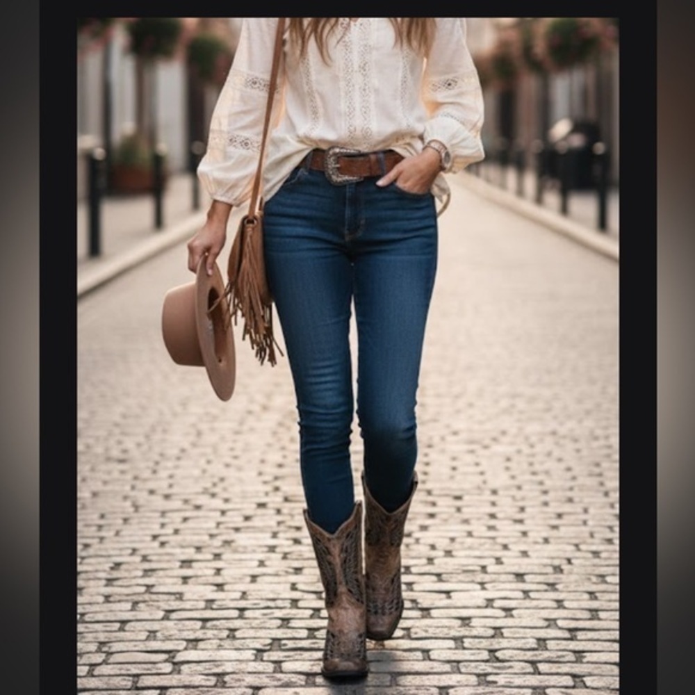 Corral Tan and Black Embroidered Heeled Boots